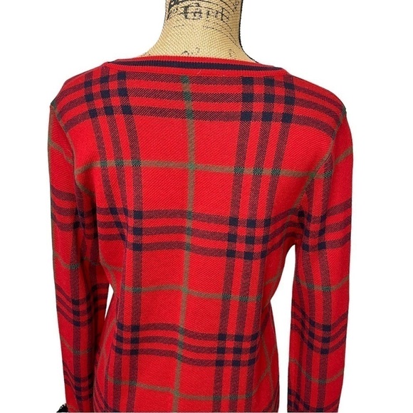 VINTAGE Scottish Plaid Wool Blend Red Sweater with Rainbow Stripe Size Small - Picture 6 of 7